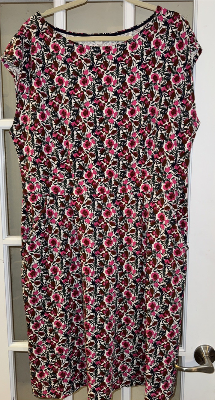 Boden Florrie Jersey Dress 100% Cotton Floral Sz 16/18 Pink Flowers Knit